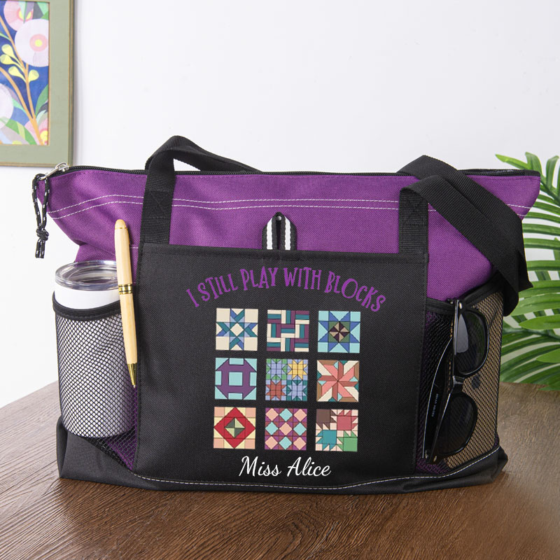 Funny Quilting Tote Bag - I Still Play With Blocks