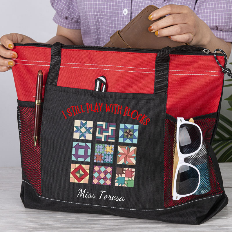 Funny Quilting Tote Bag - I Still Play With Blocks