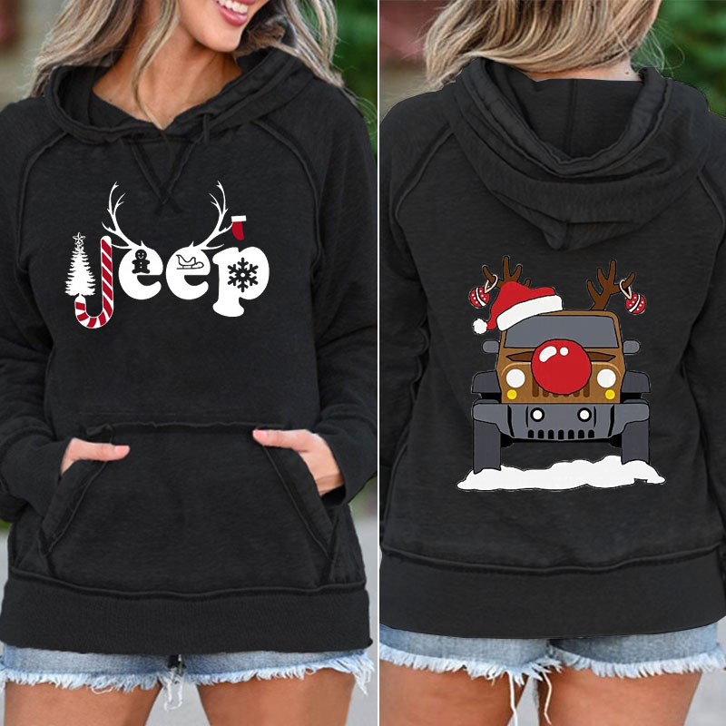 Funny Reindeer Driving Jeep Pocket Hoodie