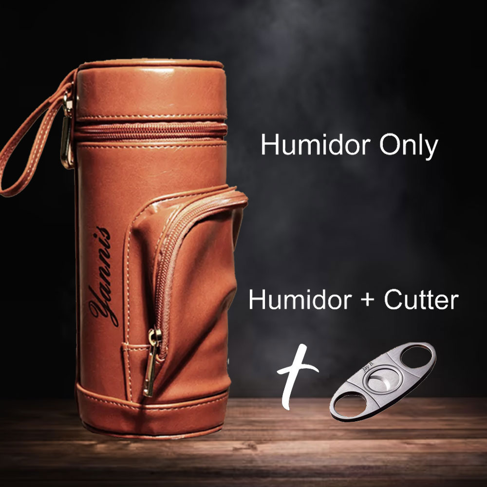 Personalized CIGAR HUMIDOR CASE Holder Leather Cigars Engraved Men Gift