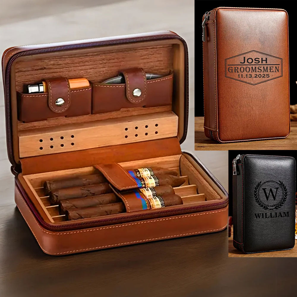 Personalized Humidor Cigar Case, Travel Cigar Case Gift for Him