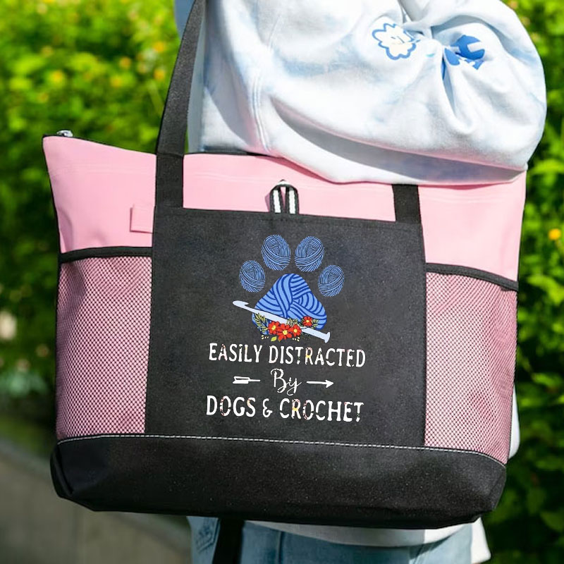 Easily Distracted by Dogs & Crochet Tote Bag