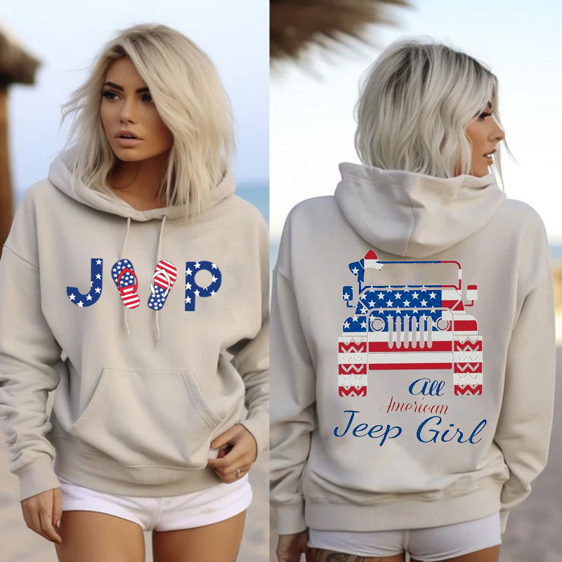Jeep Girl USA Flag Flip Flops Oversized Hoodie