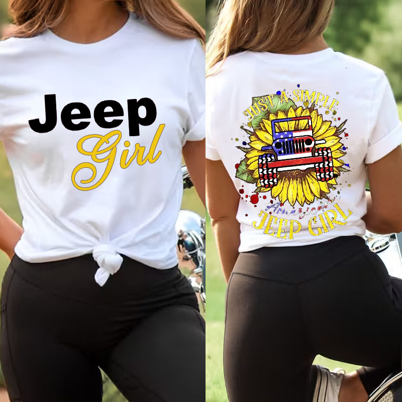 Simple American Jeep Girl Sunflower T-Shirt