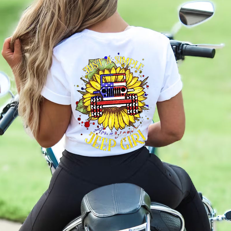 Simple American Jeep Girl Sunflower T-Shirt