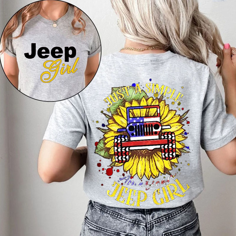 Simple American Jeep Girl Sunflower T-Shirt