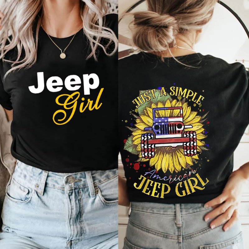 Simple American Jeep Girl Sunflower T-Shirt