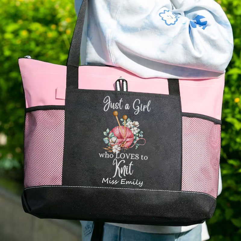 Girl Who Loves to Knit Knitting Lover Tote Bag