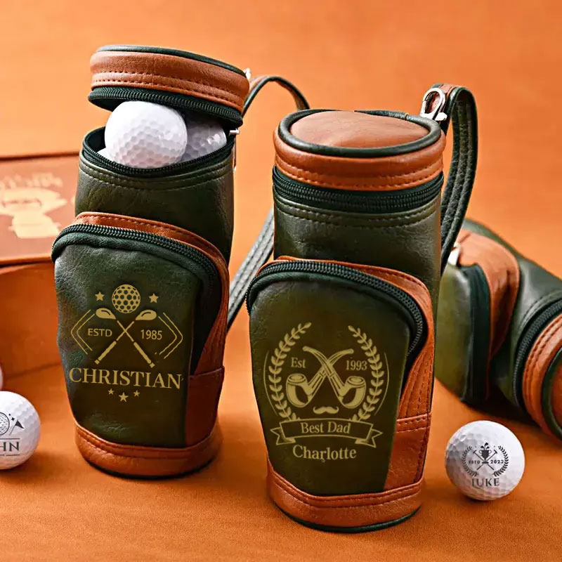【Free cutter】Personalized Leather Engraved Monogram Golf Bag With Cigar Cutter Humidifier Set