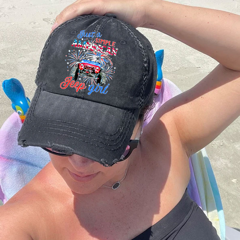 Just A Girl Simple American Girl and 4th of July Baseball Cap