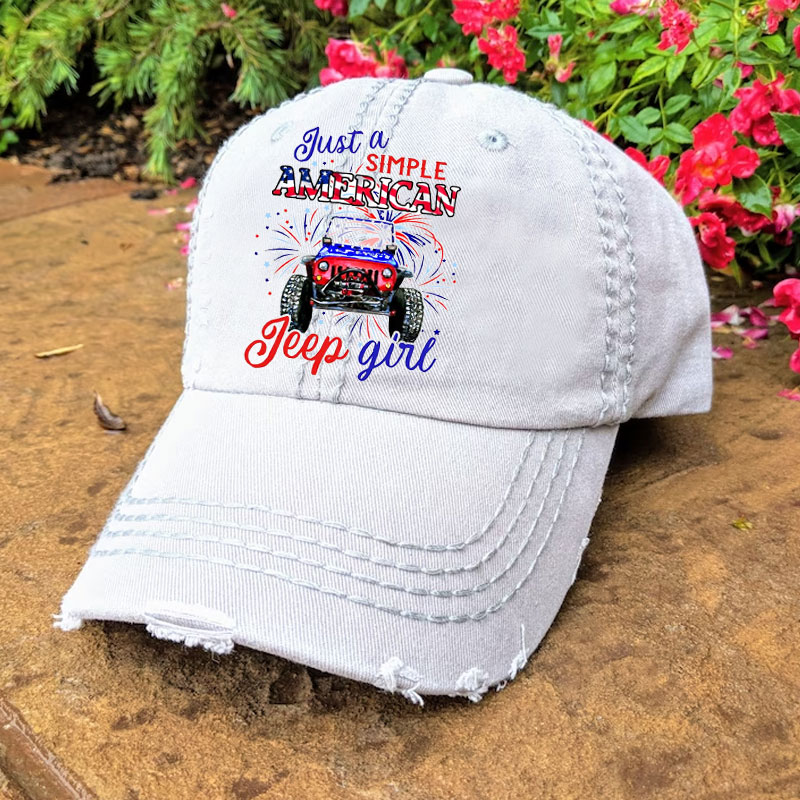 Just A Girl Simple American Girl and 4th of July Baseball Cap