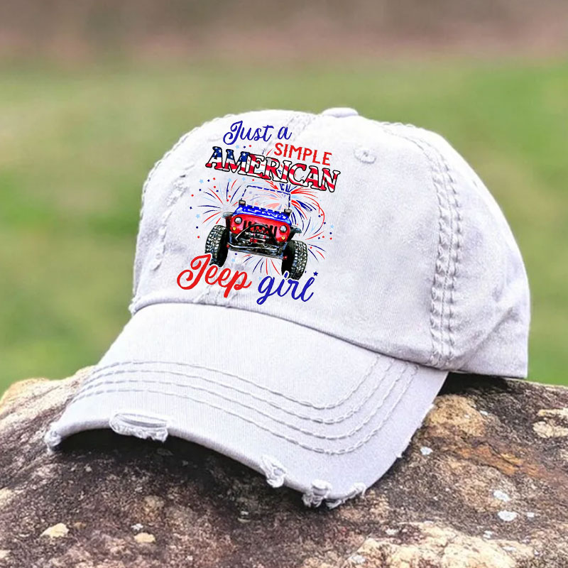 Just A Girl Simple American Girl and 4th of July Baseball Cap