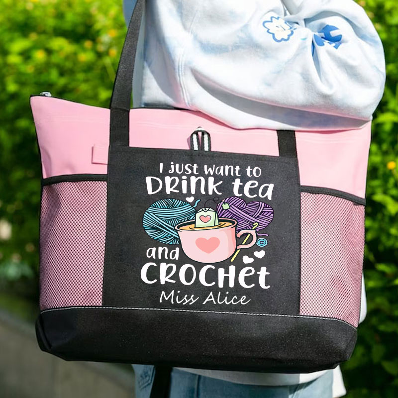 I Just Want To Drink Tea And Crochet Tote Bag