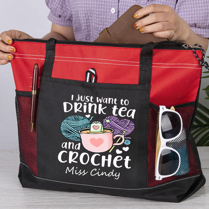 I Just Want To Drink Tea And Crochet Tote Bag