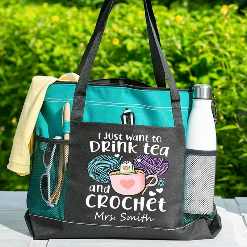 I Just Want To Drink Tea And Crochet Tote Bag