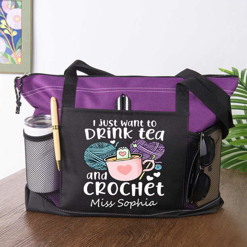I Just Want To Drink Tea And Crochet Tote Bag