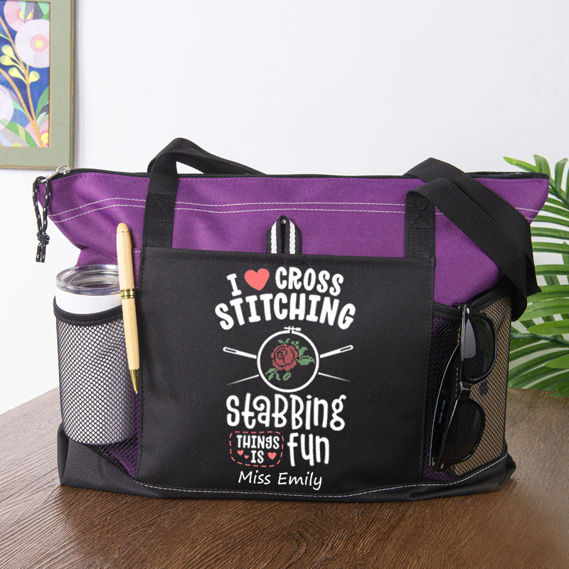 I Love Cross Stitching Because Stabbing Things Is Fun Tote Bag