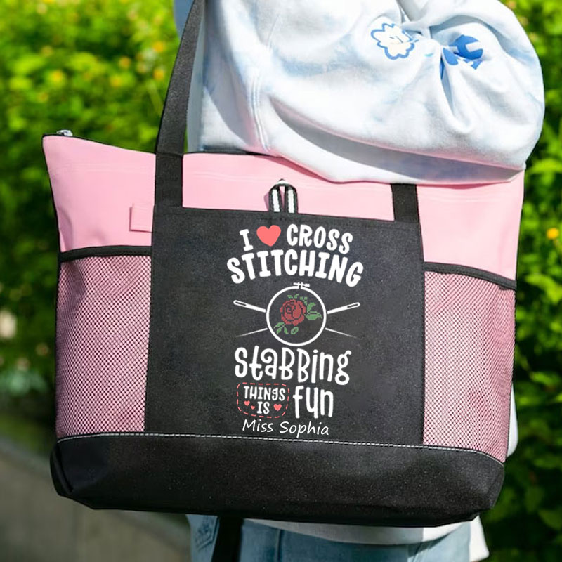 I Love Cross Stitching Because Stabbing Things Is Fun Tote Bag