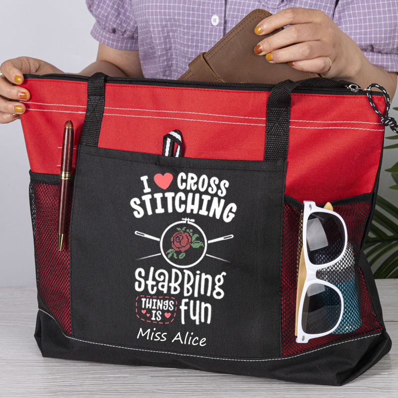 I Love Cross Stitching Because Stabbing Things Is Fun Tote Bag