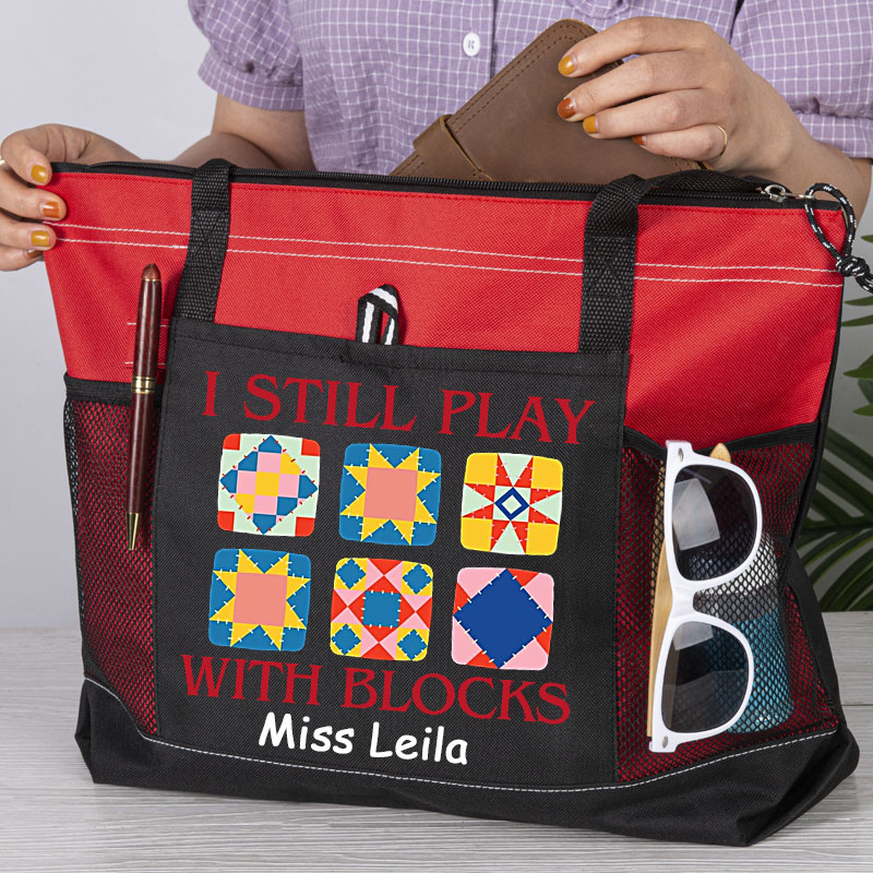 I Still Play With Blocks Quilt Tote Bag