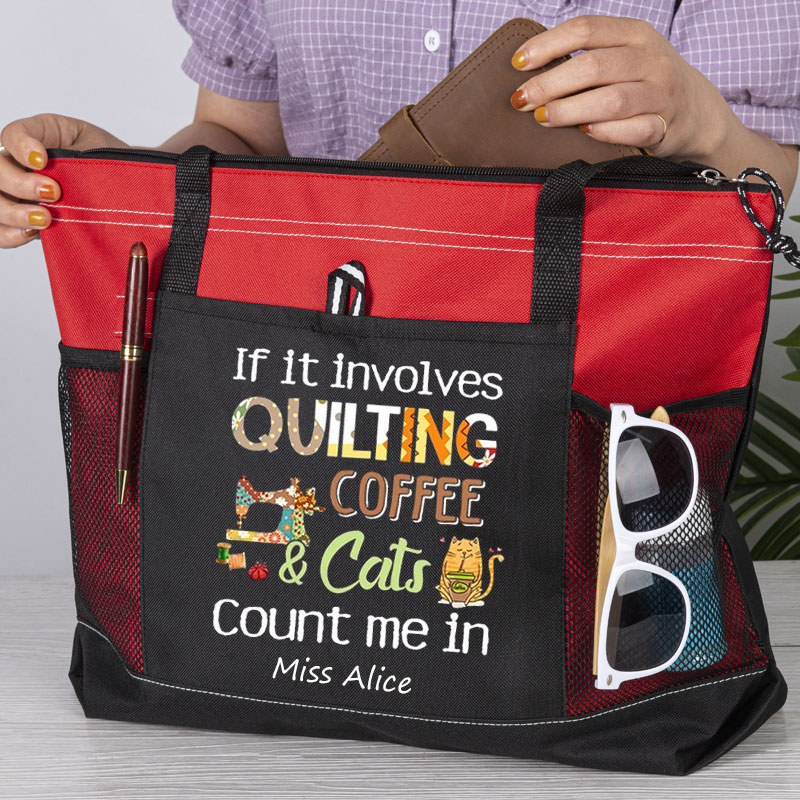 If It Involves Quilting Coffee And Cats Count Me In - Tote Bag