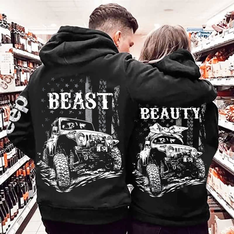 Matching Jeep Beast Beauty American Flag Couple Oversized Hoodie