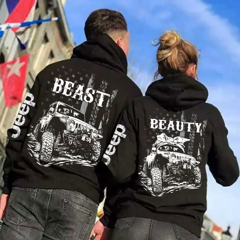 Matching Jeep Beast Beauty American Flag Couple Oversized Hoodie