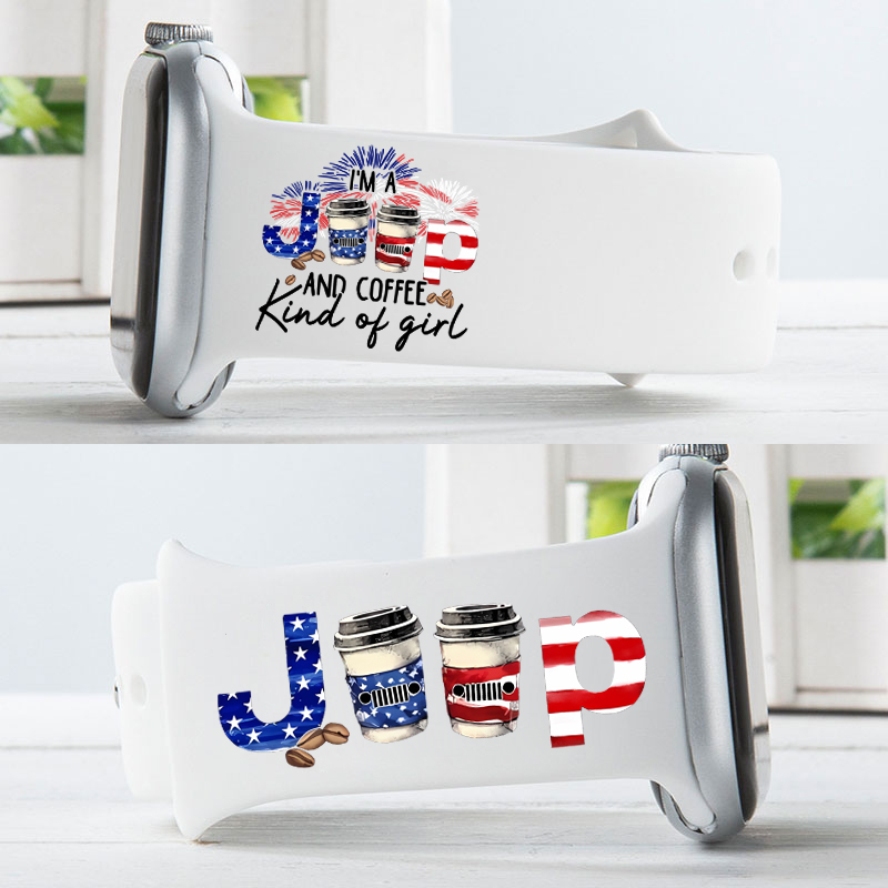 Jeep And Coffee Girl USA Flag Print watch band
