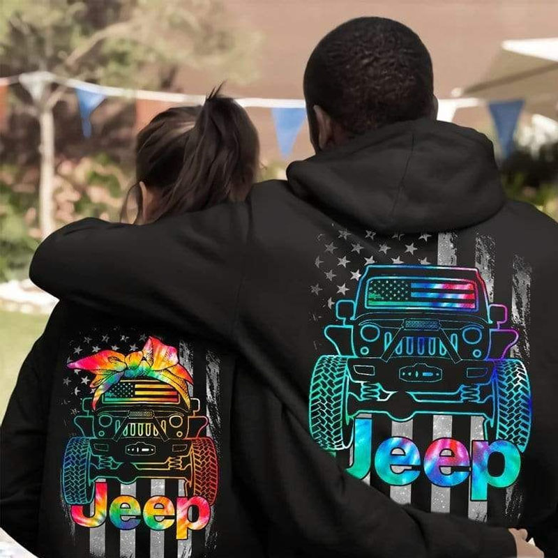 Jeep Couple Tie Dye Pocket Hoodie
