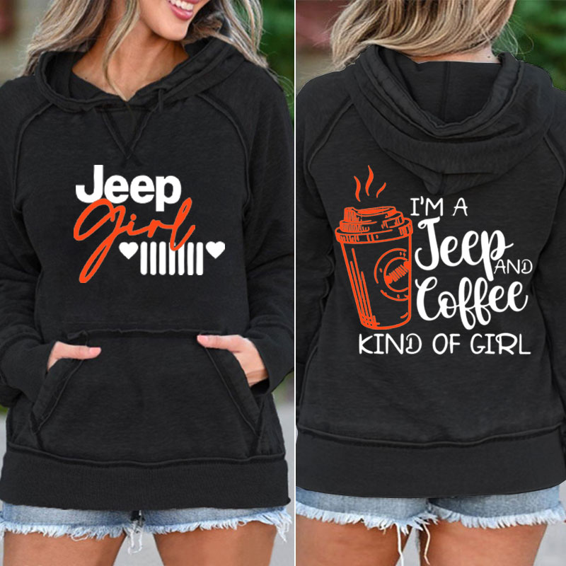 Jeep Girl Jeep and Coffee Kind of Girl Pocket Hoodie