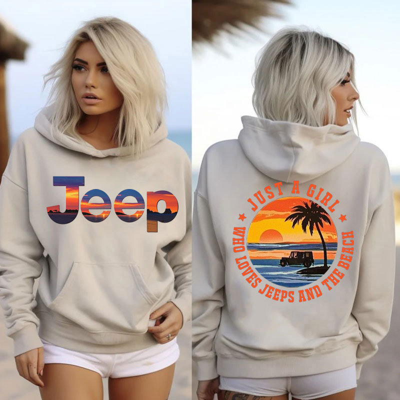 Jeep Girl Oversized Hoodie - likes jeeps, the beach, and sunsets