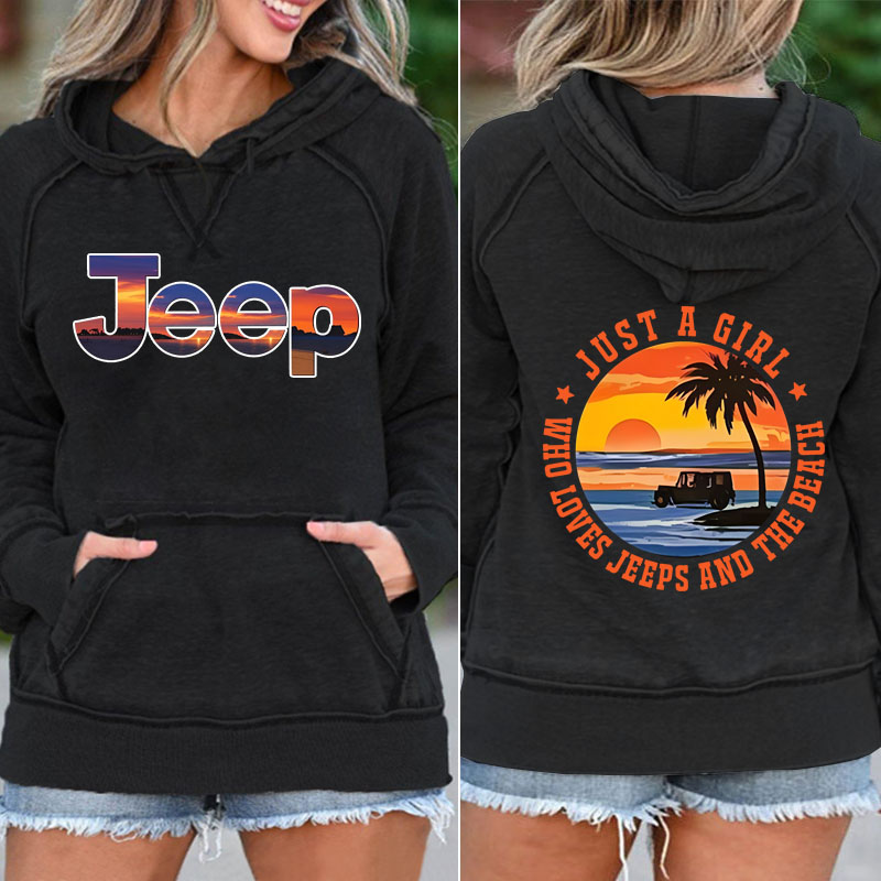 Jeep Girl Pocket Hoodie - likes jeeps, the beach, and sunsets