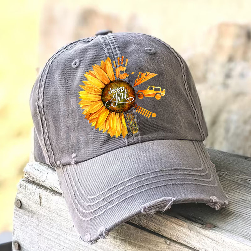 Jeep Girl Sunflower Baseball Cap