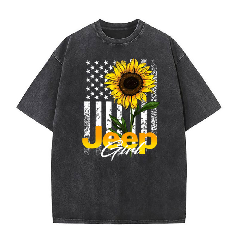 Jeep Girl Sunflower USA Flag Vintage TShirt