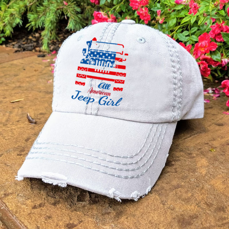 Jeep Girl USA Flag Flip Flops Baseball Cap