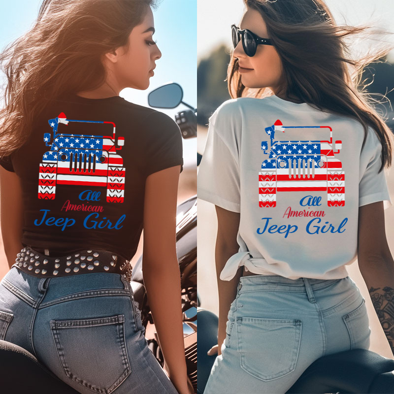 Jeep Girl USA Flag Flip Flops T-shirt