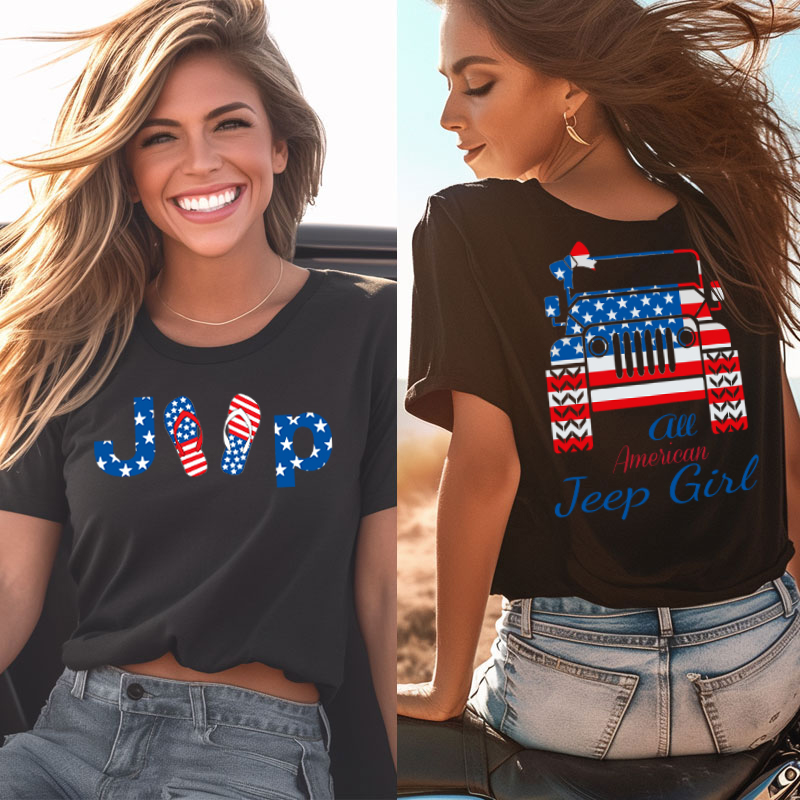 Jeep Girl USA Flag Flip Flops T-shirt
