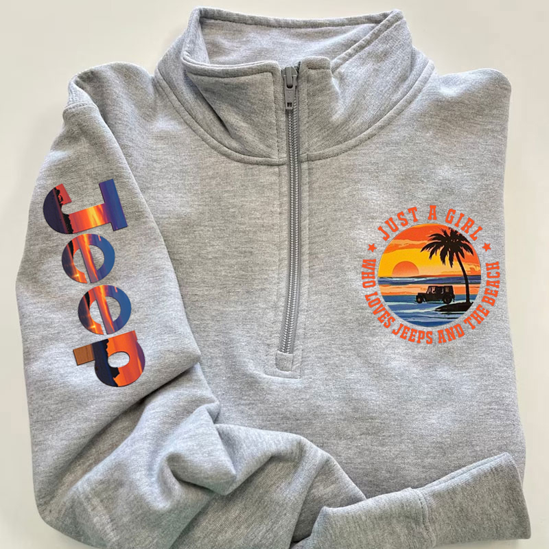 Jeep Girl Zip Jacket Sweatshirt - likes jeeps, the beach, and sunsets