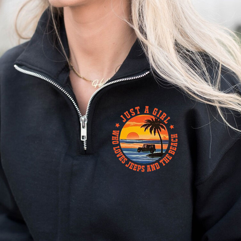 Jeep Girl Zip Jacket Sweatshirt - likes jeeps, the beach, and sunsets