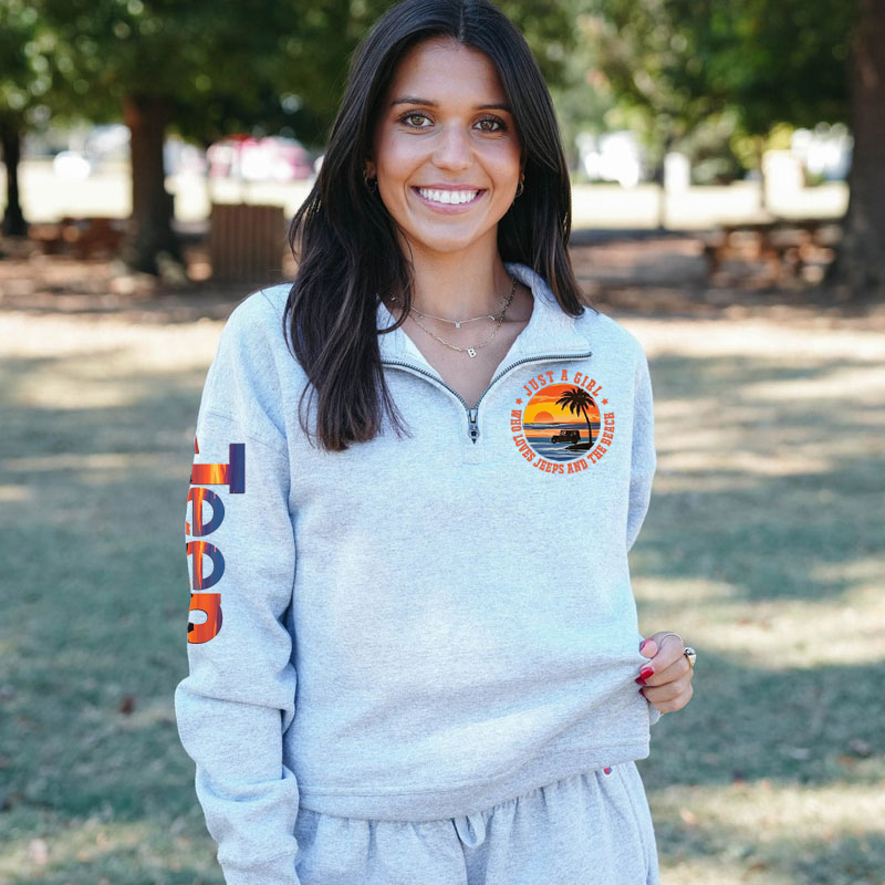 Jeep Girl Zip Jacket Sweatshirt - likes jeeps, the beach, and sunsets