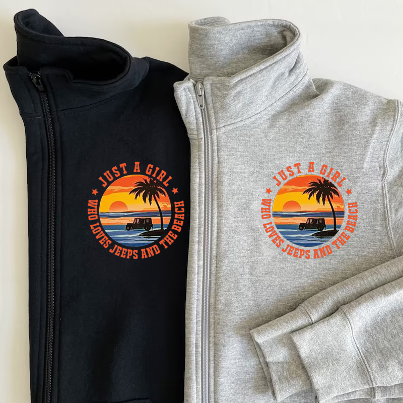 Jeep Girl Zip Jacket Sweatshirt - likes jeeps, the beach, and sunsets