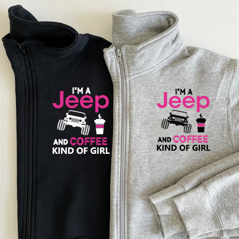Jeep and Coffee Kind of Girl Full-Zip Jacket Sweatshirt