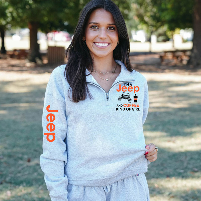 Jeep and Coffee Kind of Girl Zip Jacket Sweatshirt