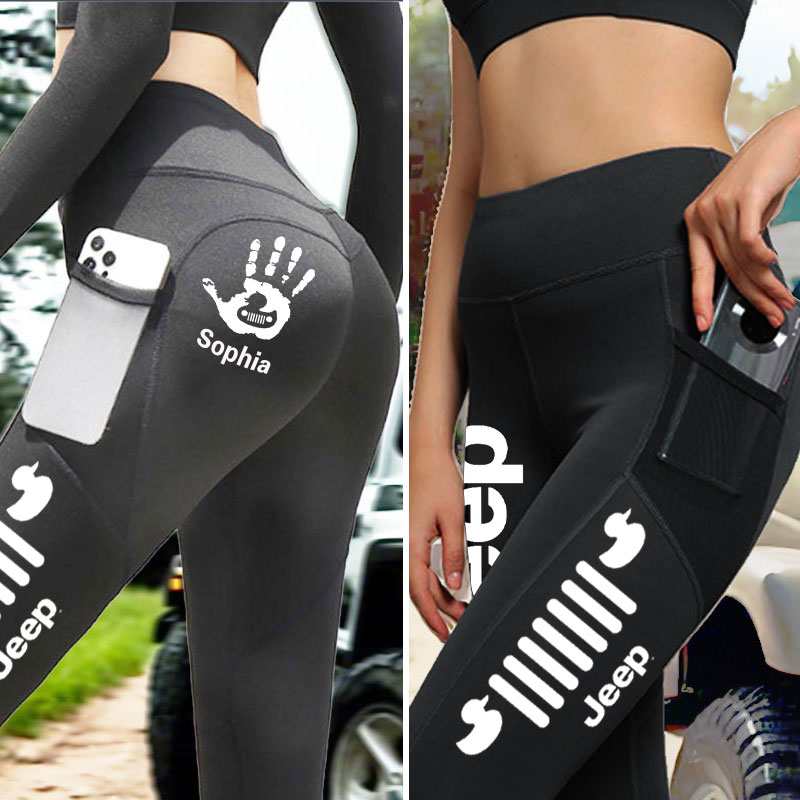 Jeep Duck White Personalized Mesh Pocket Athletic Leggings