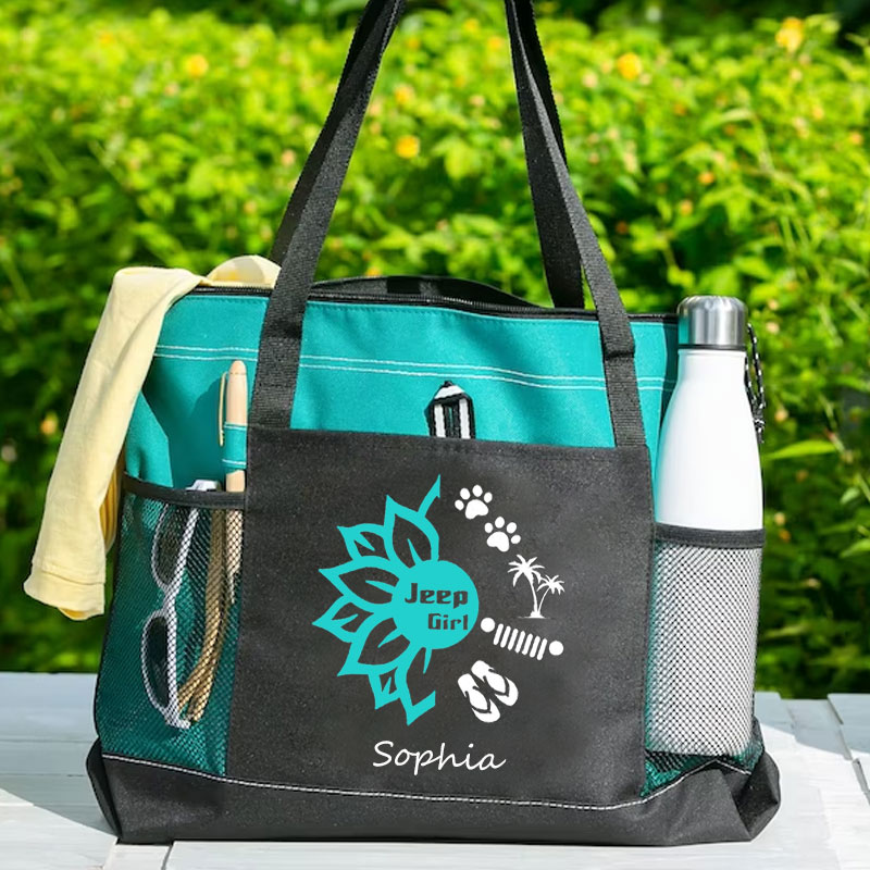 Jeep Pet Mountain Flip Flop and Coconut Tree Sunflower Girl Tote Bag