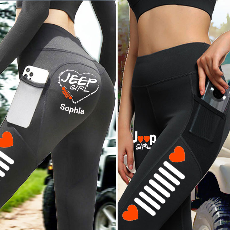 Jeep Girls Colorful Heart Personalized Mesh Pocket Athletic Leggings