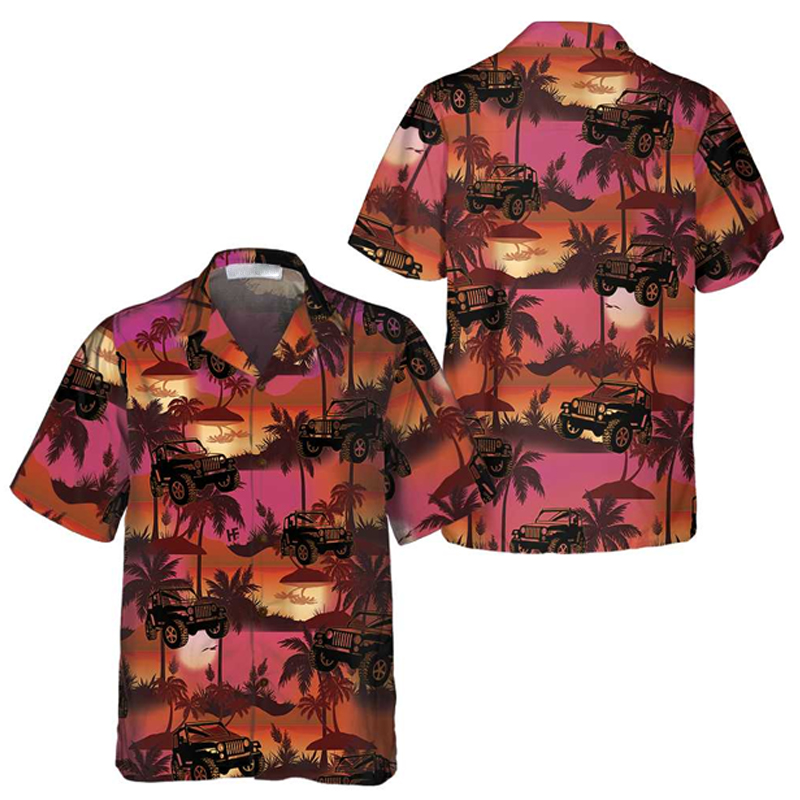 Jp Tropical Sunset Pattern Hawaiian Shirt, Retro Vibe Jp Beach Shirt