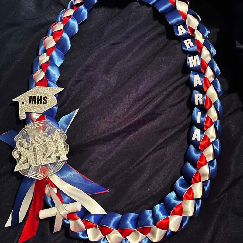 Braided 7/8" Ribbon Leis for Graduation/personalized name/ school colors