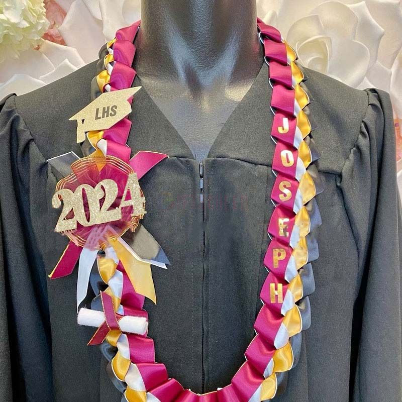 Braided 7/8" Ribbon Leis for Graduation/personalized name/ school colors