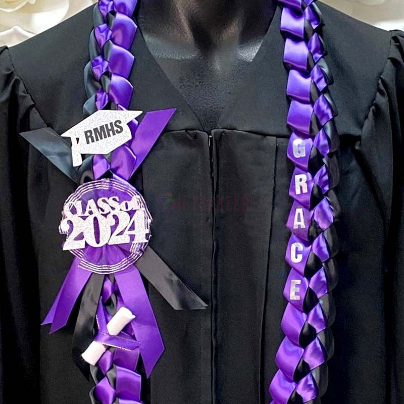 Braided 7/8" Ribbon Leis for Graduation/personalized name/ school colors